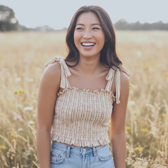 Anthropologie Tops - Band of Gypsies Can’t Touch This Crop Top Ivory Butterscotch Ruched Ruffled Hem